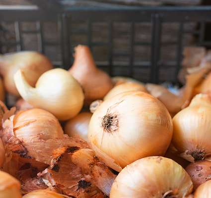 un puñado de cebollas, algunas mas grandes que otras